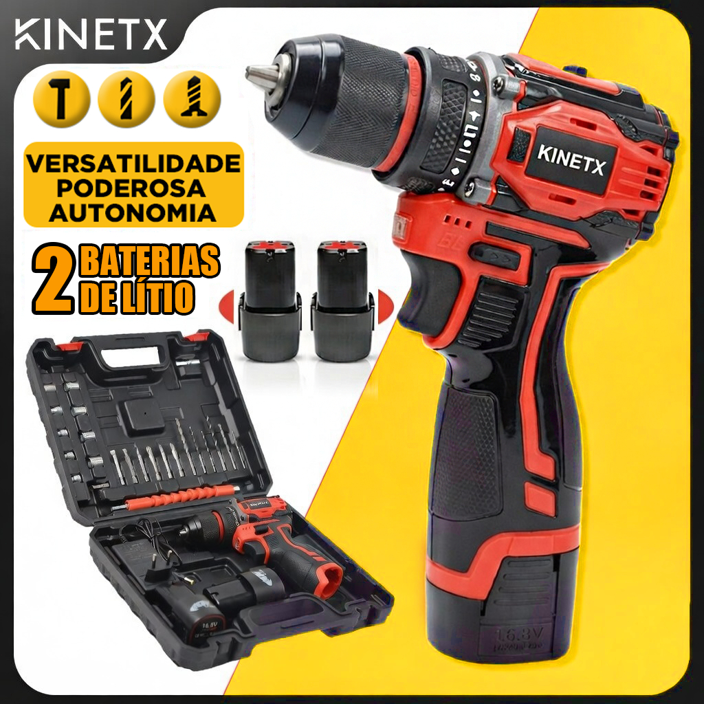Furadeira Parafusadeira Impacto Profissional  2 Baterias 16.8V 3 em 1 Maleta Brushless Bivolt Alta Potência e Precisão em Oferta na Shopee