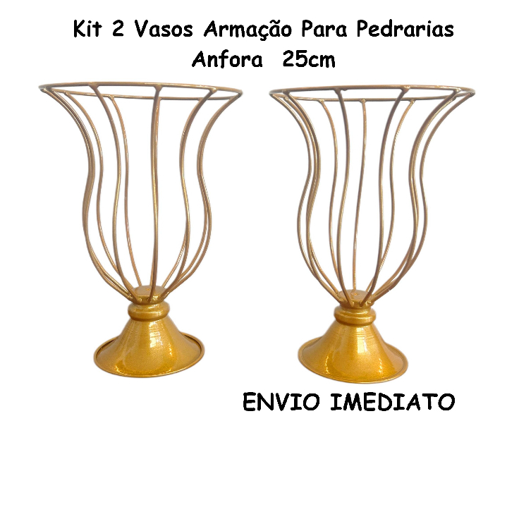 Kit 2 Vasos Armação Para Pedrarias Ou Pérolas Festa Anfora Luxo 25cm