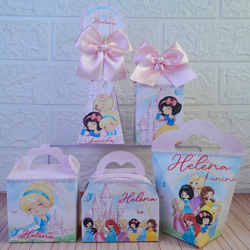 Kit Festa Personalizados PRINCESAS CUTE BABY AQUARELA  - Caixinhas para Lembrancinhas Aniversario (PEGUE E MONTE)