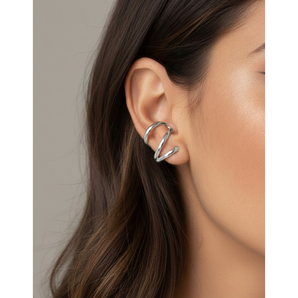 Ear Cuff Brinco Zig-zague Labirinto 3 Fios Semijoia Banhada A ouro 18k ou Prata 925