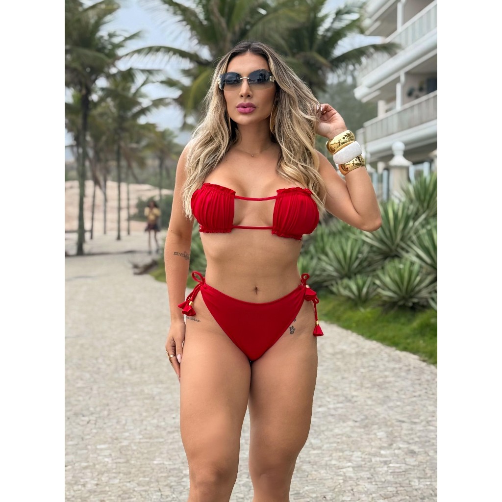 Biquíni Feminino Fio Dental com Amarração Lateral Top Várias Amarrações Ajustáveis, Modelo Sensual — imagem 2 de 2
