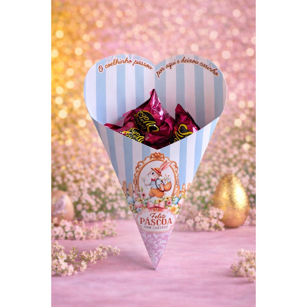 Cone de Páscoa Personalizado Pegue e Monte 26cm | Embalagem para Chocolate, Lembrancinha e Presente Criativo