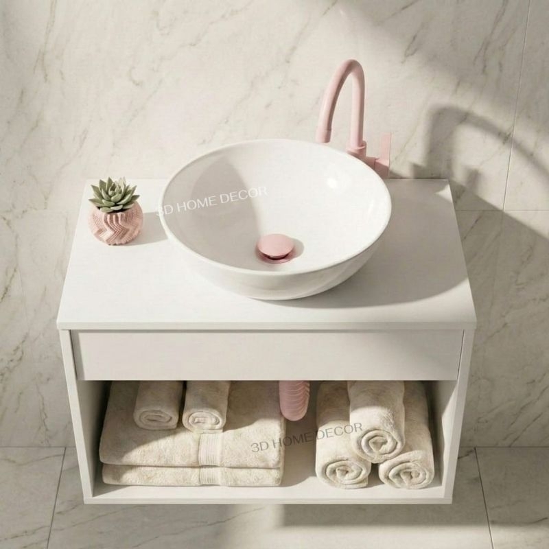 Gabinete Completo Rosa E Branco para Banheiro/ Lavabo Torneira Rosa Válvula Click Rosa Engate Flexível Rosa