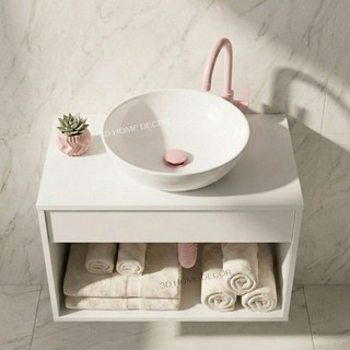 Gabinete Completo Rosa E Branco para Banheiro/ Lavabo Torneira Rosa Válvula Click Rosa Engate Flexível Rosa