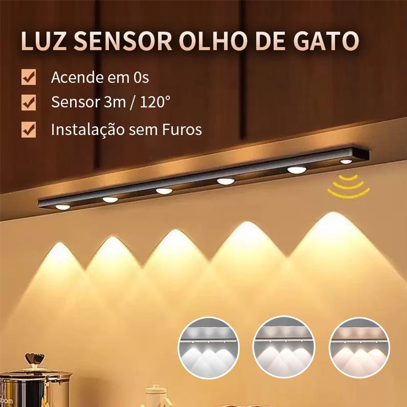 Luz de LED com Sensor para Armário 60cm Ultra Fina 3 Cores, Recarregável (Branco/Quente/Natural) em Oferta na Shopee