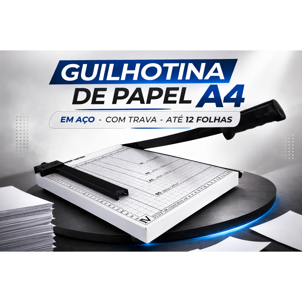GUILHOTINA DE PAPEL A4 EM AÇO COM TRAVA ATÉ 12 FOLHAS