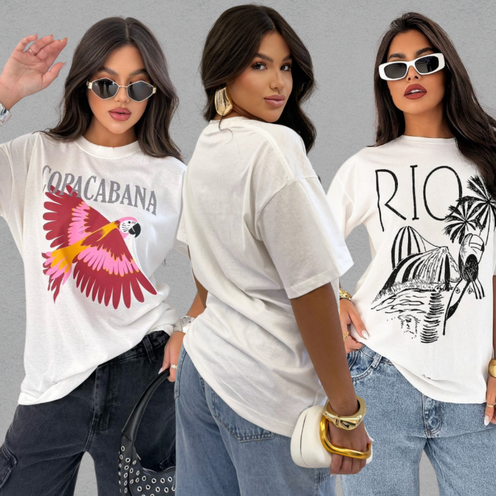 Camiseta Feminina Max Oversized Diversas Estampas Tropical Verão 100% Algodão streetwear envio rapido