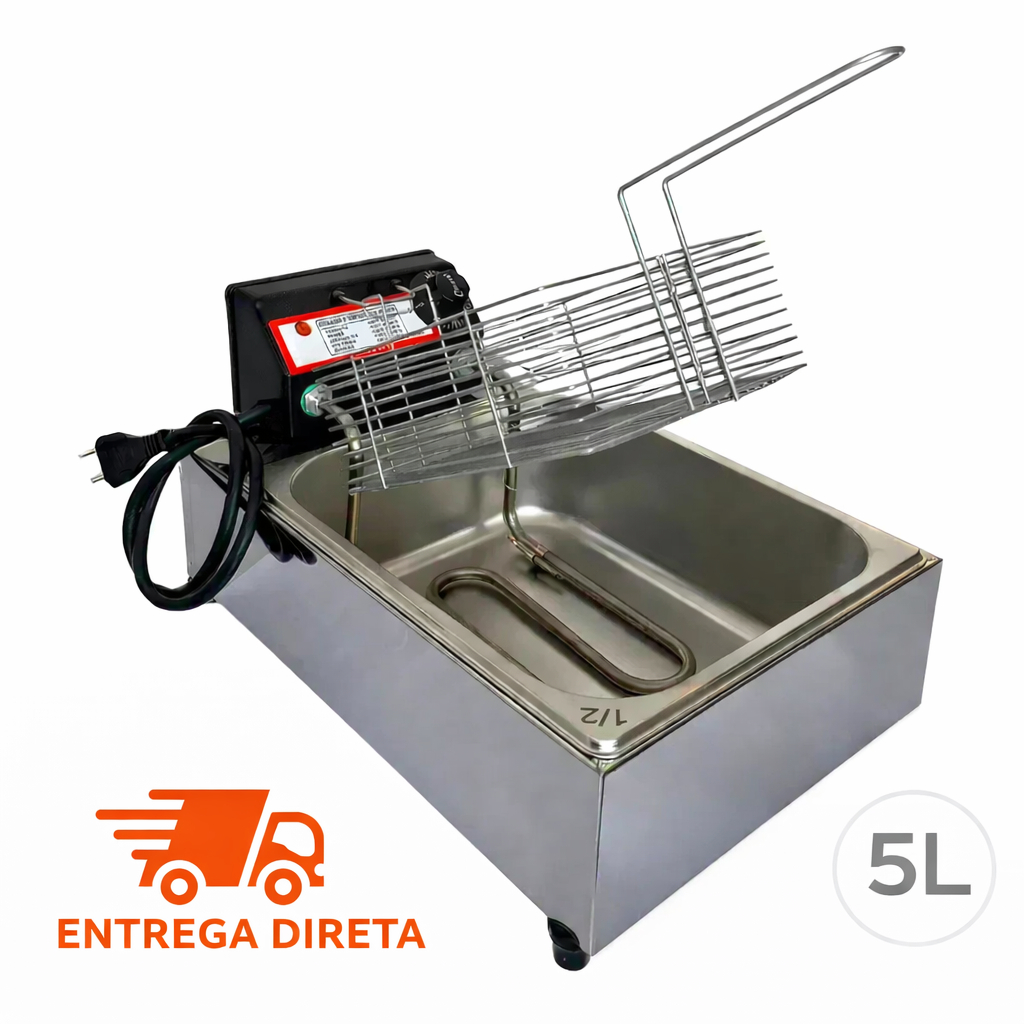 Fritadeira Elétrica Inox Profissional 5L Cuba linha industrial ou doméstica