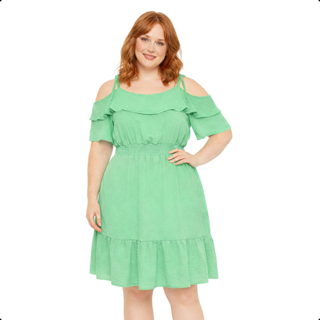 Vestido Midi Plus Size Ciganinha Feminino Manga Curta Tecido Duna