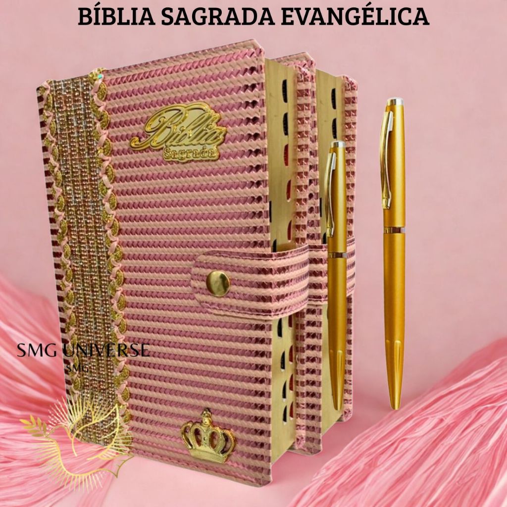 Biblia Sagrada Letra Gigante Luxo Rosa Brilhante BOREAL com harpa Evangélica
