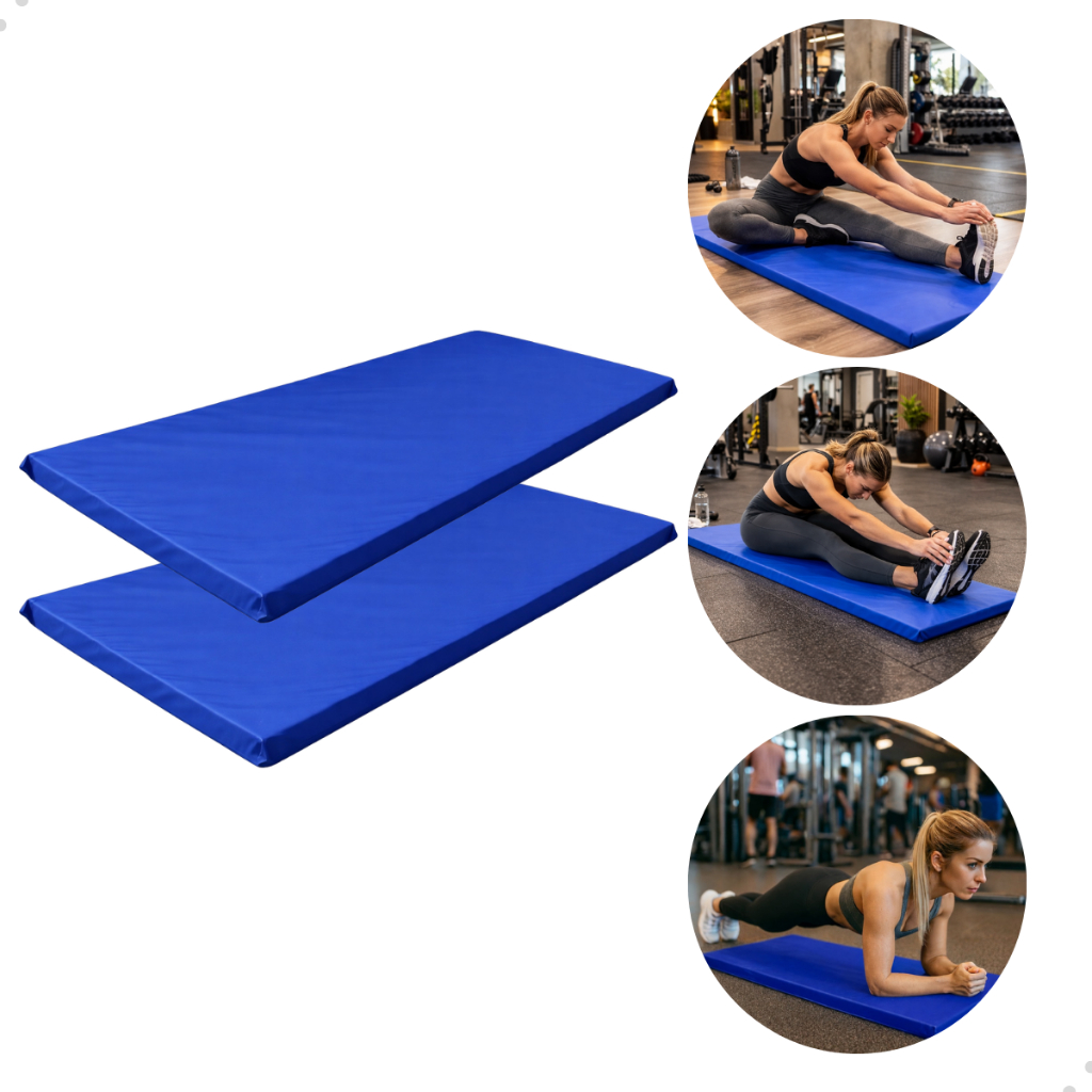 Imagem Kit 2 Colchonete Espuma Fitness Impermeável Treino Academia Funcional Yoga Meditação 90x45 Azul