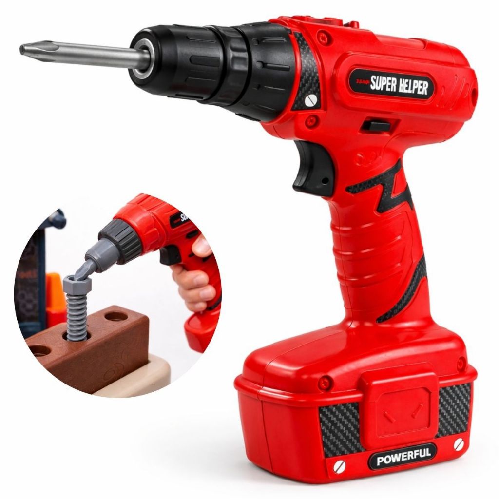 Ferramenta Infantil Parafusadeira Brinquedo Pilha Gira de Verdade