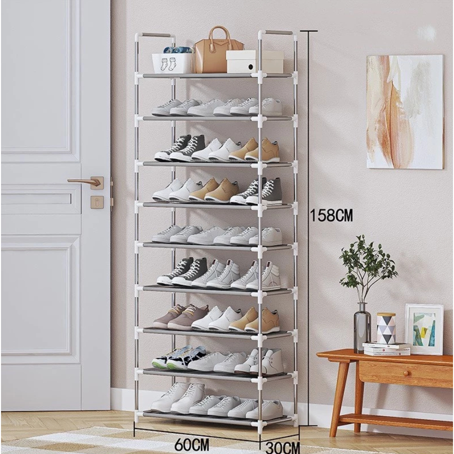 Prateleira Sapateira 9 Andares De Metal Com Plastico Organizador Multiuso Prata Para Sapato Calçado