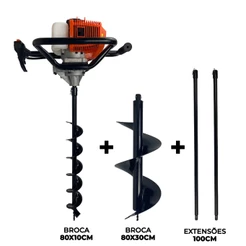 Perfurador de Solo a Gasolina Profissional com Brocas e Extensor 52cc 2,5HP FAK520PS Carbon Fak