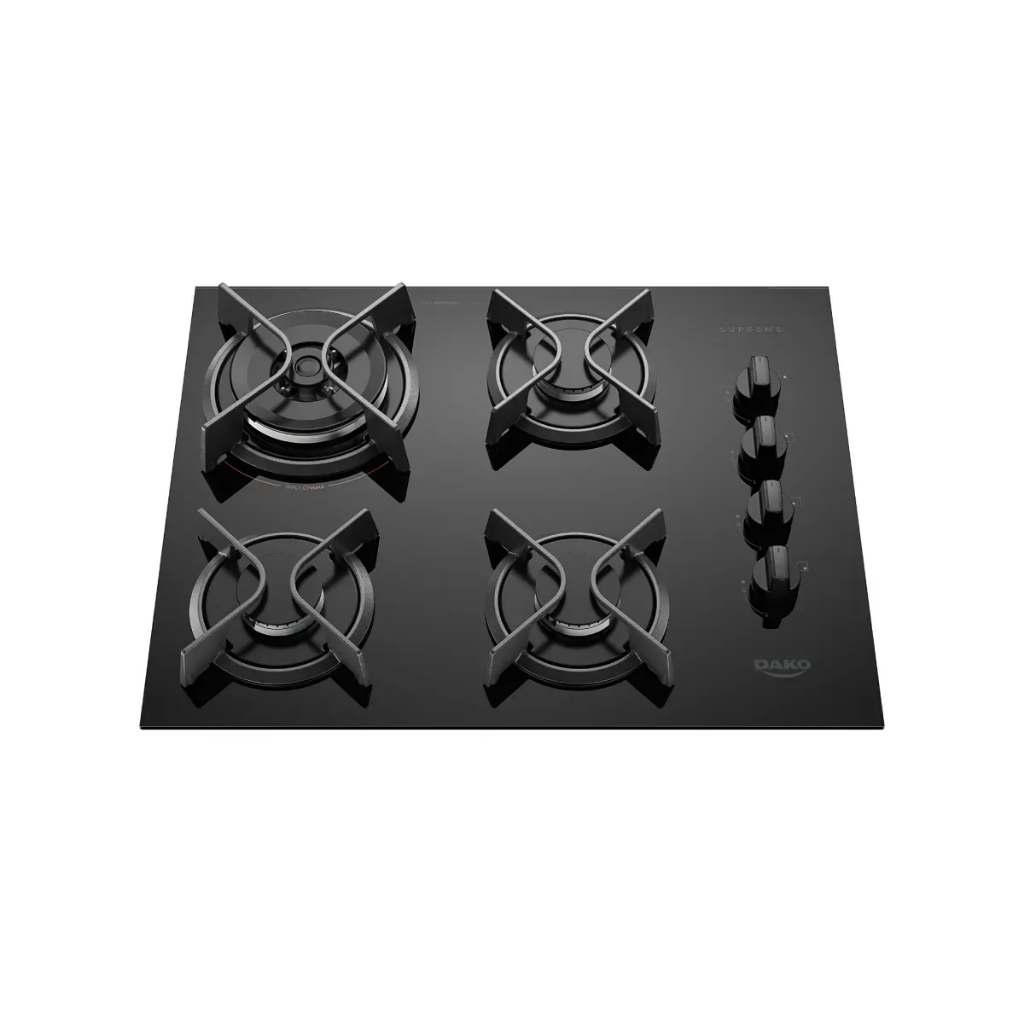 Cooktop Dako Supreme 4 Bocas a Gás Mesa de Vidro Temperado Preto Bivolt