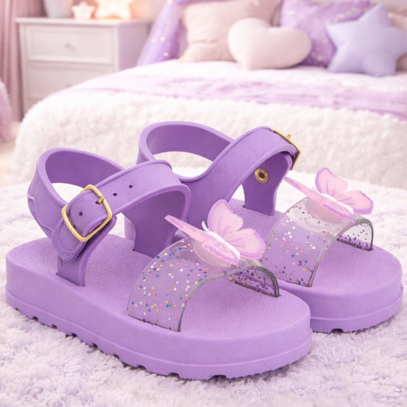Sandália Infantil Feminina Menina Confortável Leve Super Macio Com Fivela Elegante Antiderrapante Borboleta 3D