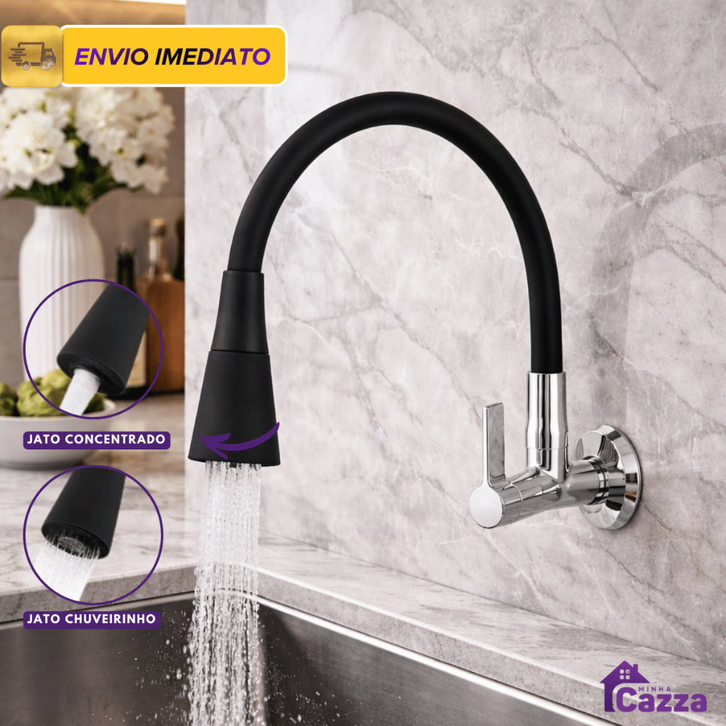Torneira Pia Cozinha Gourmet Inox Chuveirinho Cozinha Parede Flexível 2 Jatos METAL