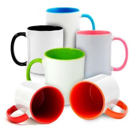 Caneca de Porcelana para Sublimação com Interior e Alça Colorida - 325ml