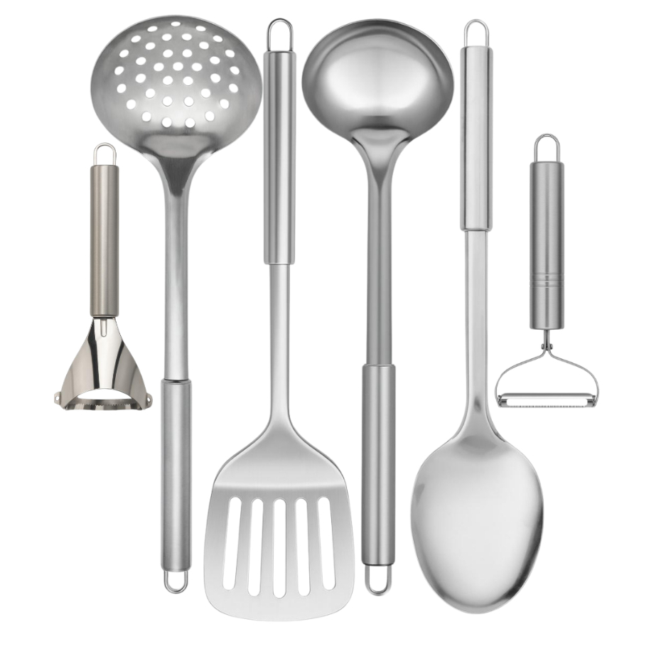 Utensílio de Cozinha Inox Profissional Concha Escumadeira Espátula Colher Arroz Descascador