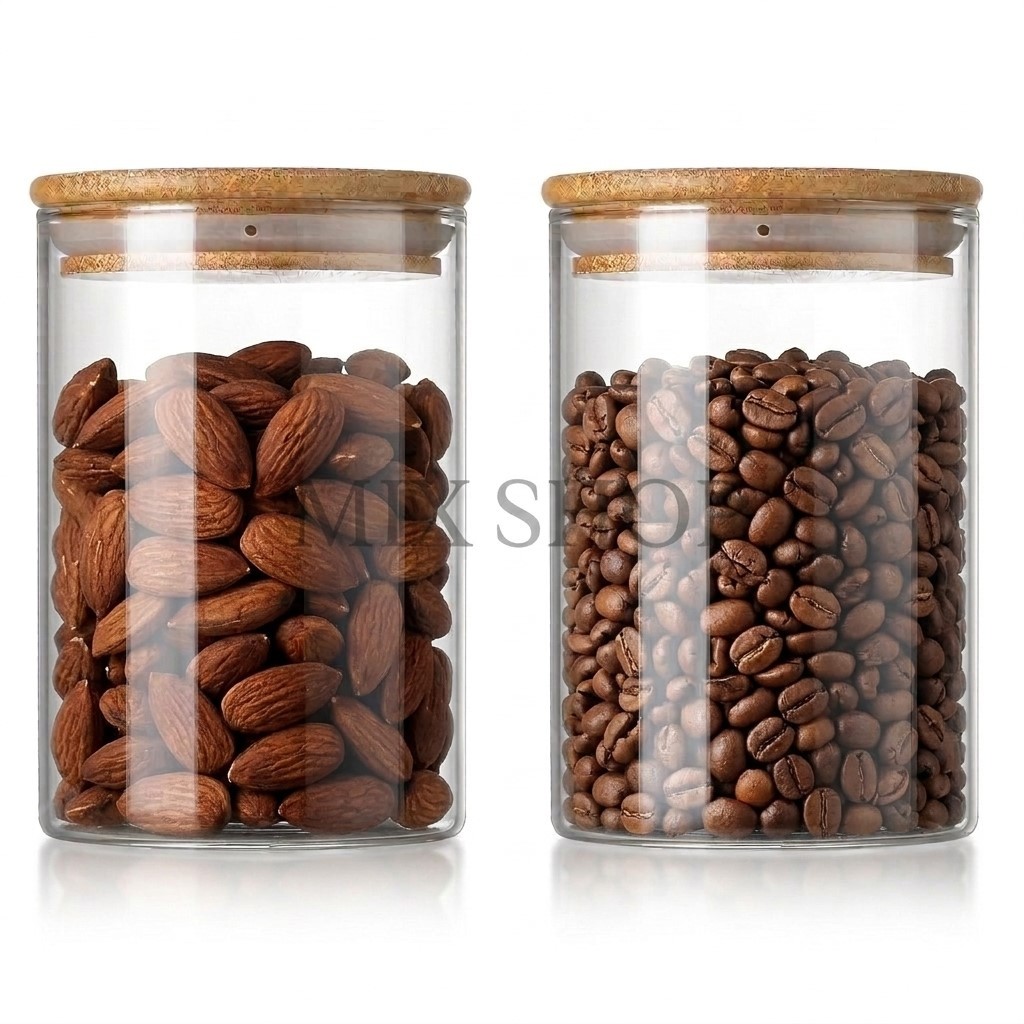 Kit 2 Potes De Vidro Hermético 600ml Tampa Bambu Mantimentos em Oferta na Shopee