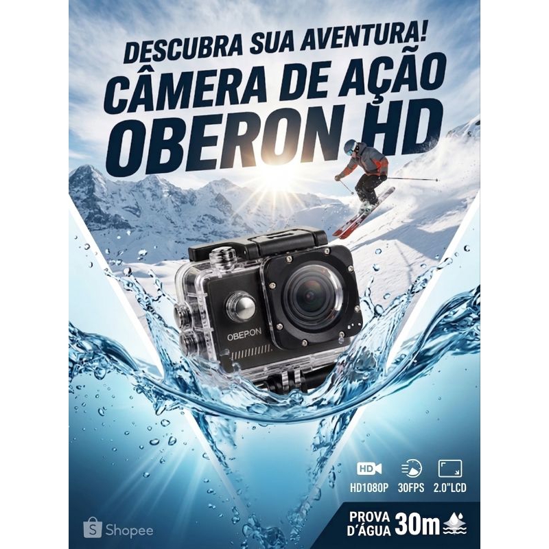 Câmera Digital HD Oberon OR-CF1001 – 1080P | À Prova D'Água 30m | Tela 2.0"