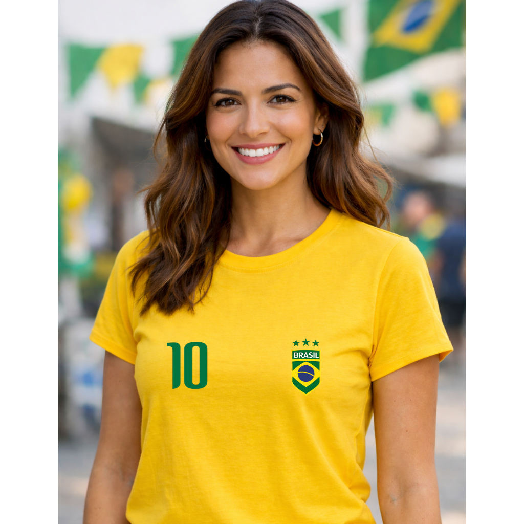 Camiseta adulto do Brasil Com seu Nome personalizado Atrás Copa do mundo