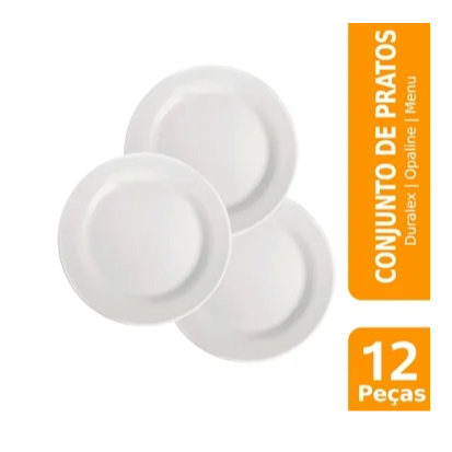 Conjunto de Pratos Rasos Nadir Vidro Opaline Menu 12 peças