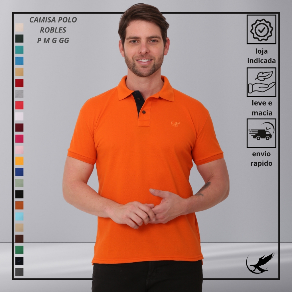 Camisa Masculina Polo Piquet Alta Qualidade Luxo Elegante Robles em Oferta na Shopee