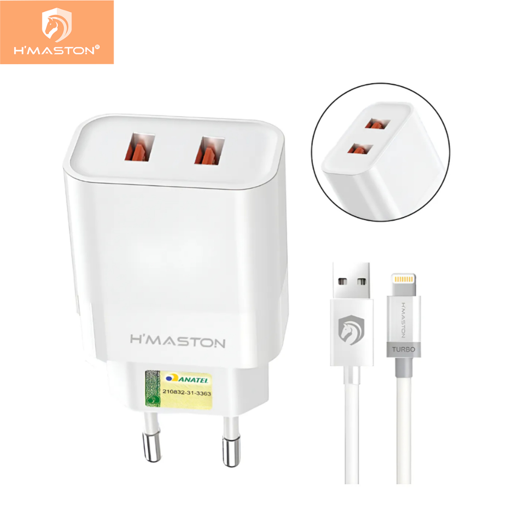 H'maston LR24 Carregador 50W 2  Portas Usb 5.1a Rápido Com Cabo 1 Metro 2USB em Oferta na Shopee