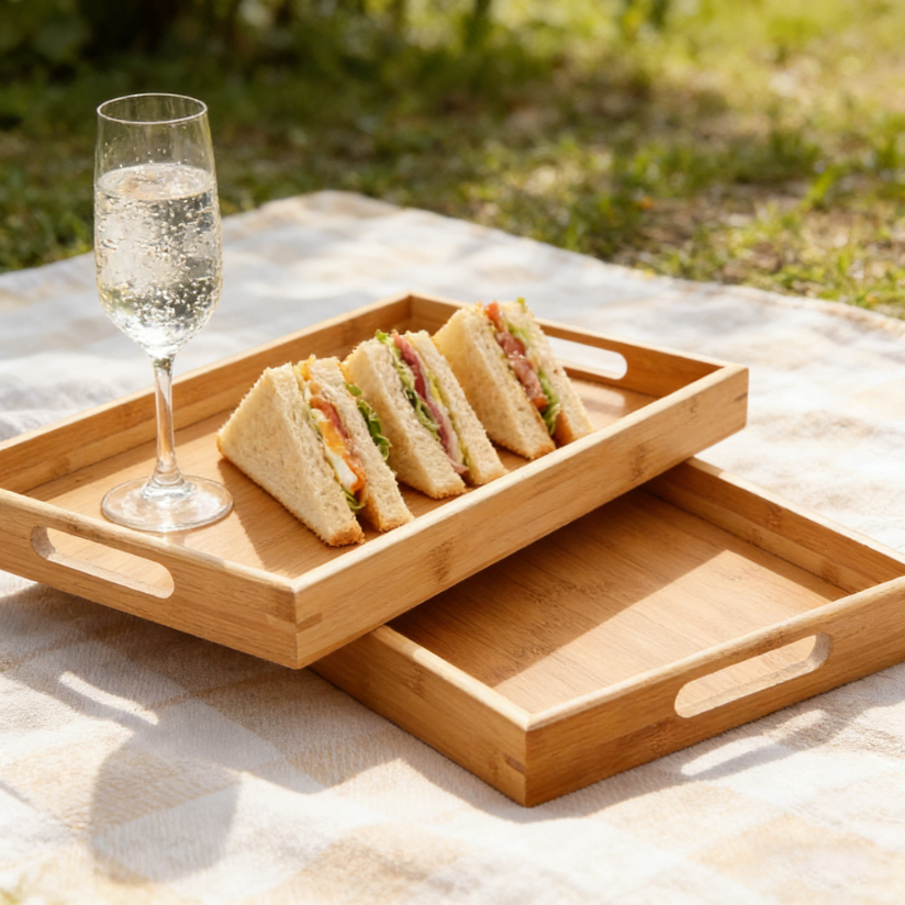 Bandeja Retangular De Bambu Com Alça de apoio Reta 44x30/46x33cm em Oferta na Shopee