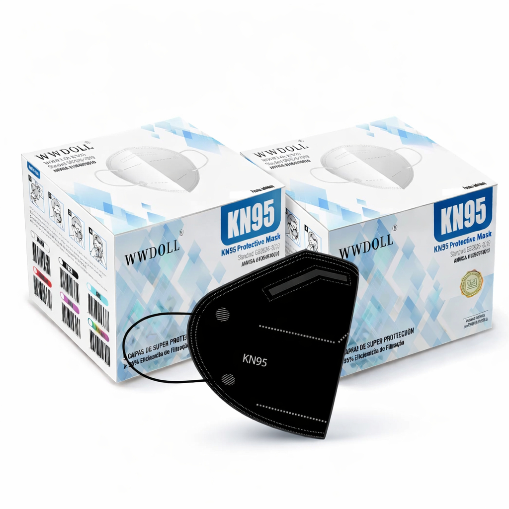 Kit 100 Máscara KN95 Preta PFF2 Proteção 5 Camadas Wwdoll