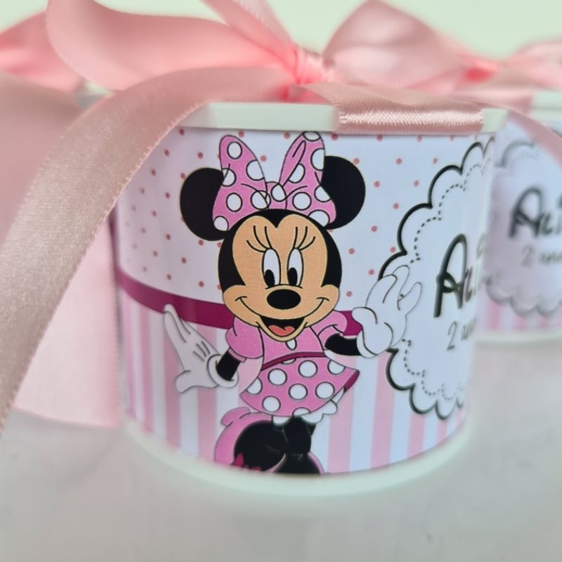 kit Mini Tubolata Personalizada 5x6 Minnie Rosa Festa Aniversário Lembrancinha Latinha Maternidade Mêsversário Mimo