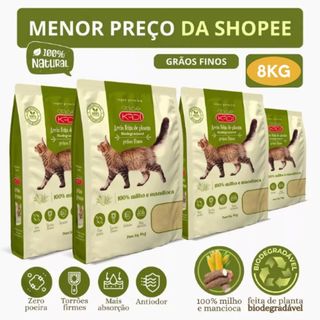 Kit 4 Areia Biodegradável Kadi Grãos Finos Gatos Grão Fino Cat Gato Kit Total 8KG Milho M…