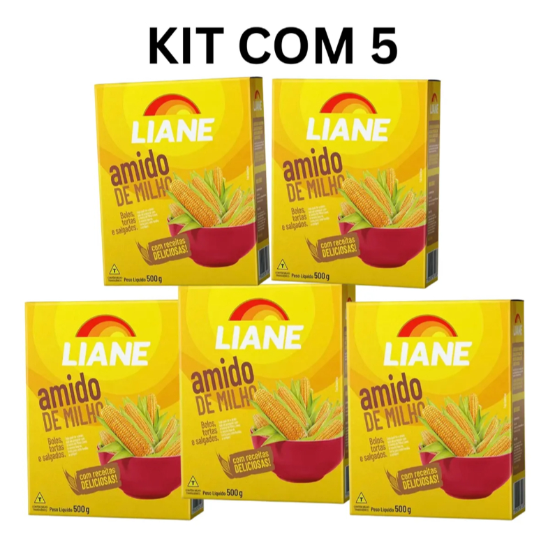 Kit com 5x Amido De Milho Liane 500g Sem Glúten Maisena Doces e Comidas Saborosas