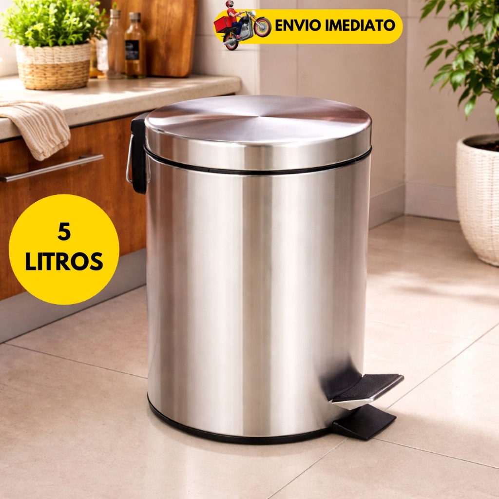 Lixeira 5 Litros Aço Inox com Pedal Antiodor Tampa Basculante Cozinha Banheiro Cesto Com Pedal E Balde Removivél em Oferta na Shopee