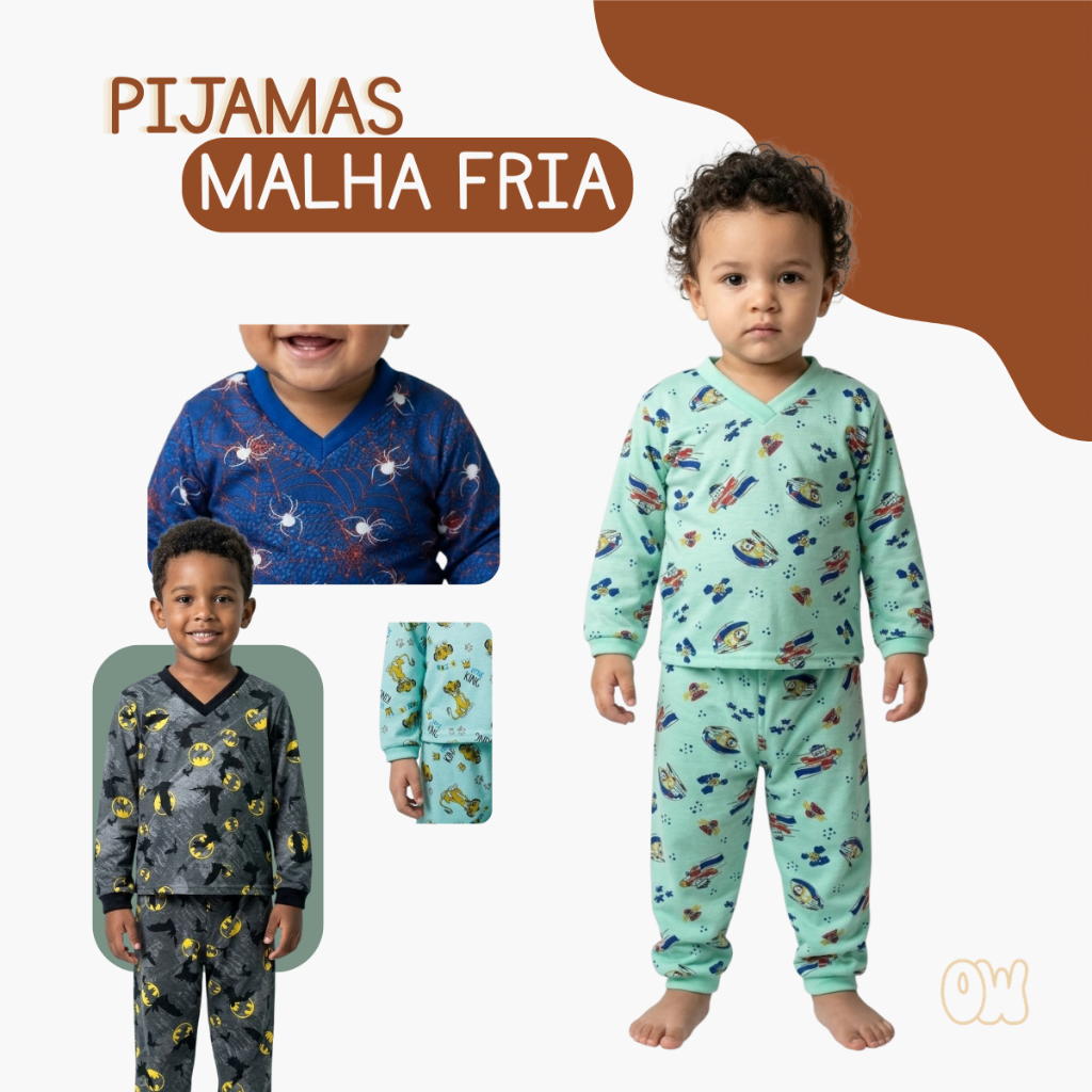 Pijama Infantil Menino Malha Fria Estampados Manga Comprida Confortável Dia a Dia (Sortido)