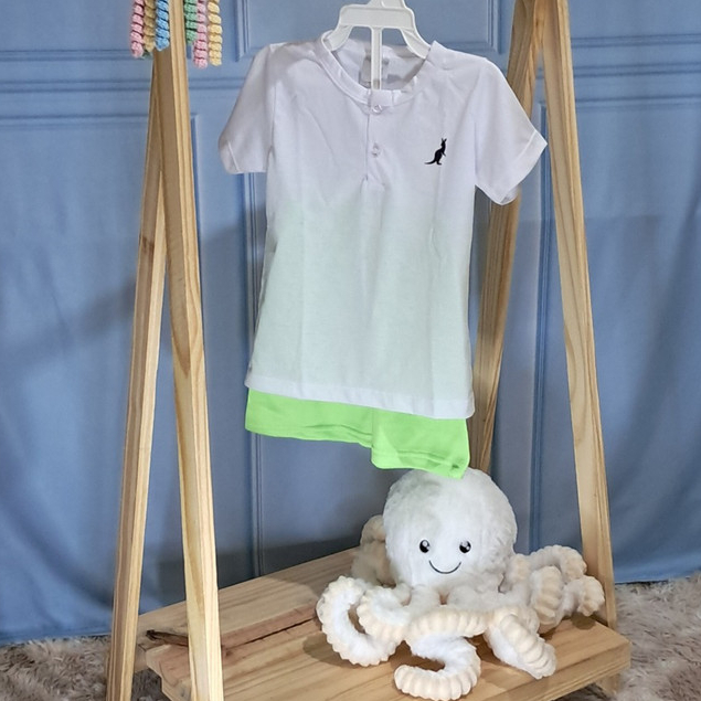 Conjunto Infantil Menino Verão Botão Kangulu - Tamanhos 3 e 4 - Camiseta Algodão + Short Confortável