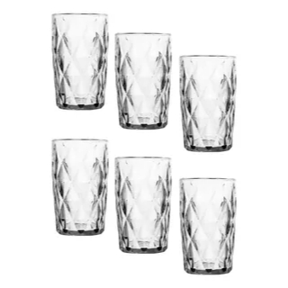 Jogo 6 Copos Vidro Diamond 400ml Diamante Alto Grosso Resistente Para Suco Água e Refrigerante em Oferta na Shopee