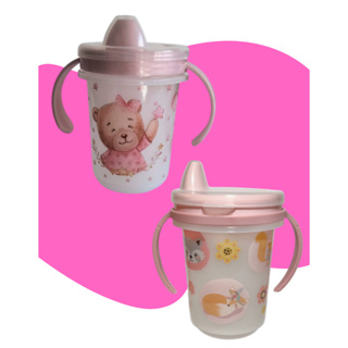 Kit 2 Copos Alça Tampa Removivel Caneca Infantil de Treinamento 330ml Plasutil Urso Rosa e Bichinhos em Oferta na Shopee