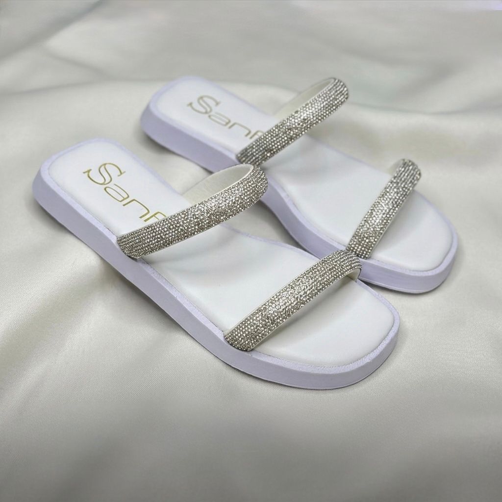 Papete Sanf Rasteira Trabalho Feminino Elegante Rasteirinha Macia Confortável Brilho Strass Básica