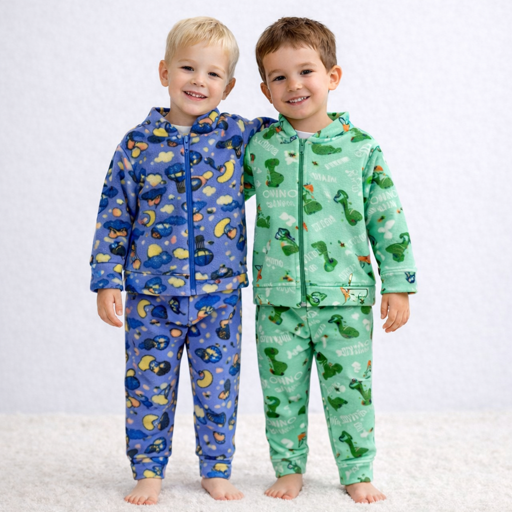 Kit 2 Conjuntos Infantil Menino Soft Inverno com Zíper Estampas Sortidas | P ao 3 Anos