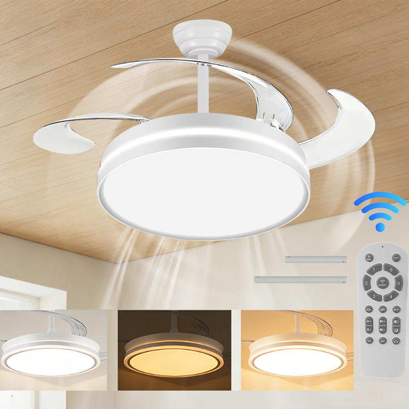 42 Ventilador de Teto Plafon 3 Pás Retrateis Ultra Silencioso LED Multicolor Moderno com Controle Nepul