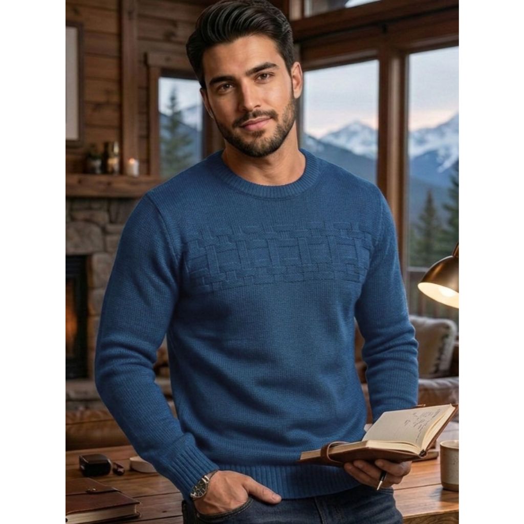 Suéter Masculino Tricot Básico Inverno Gola Redonda Blusa de Frio Tricô Casual Manga Longa