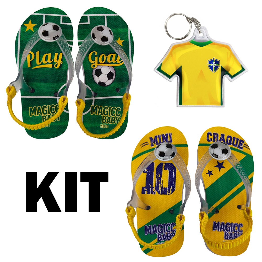Kit 2 Chinelos Bebe Menino + Chaveiro Futebol Copa Do Mundo 2026 Mb-066-067