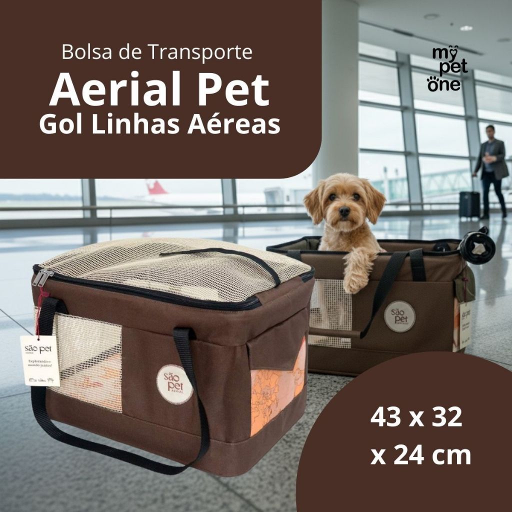 Bolsa Transporte Aerial Pet Gol Linhas Aéreas Marrom – Modelo GL Aprovado para Viagens em Cabine com Cães e Gatos