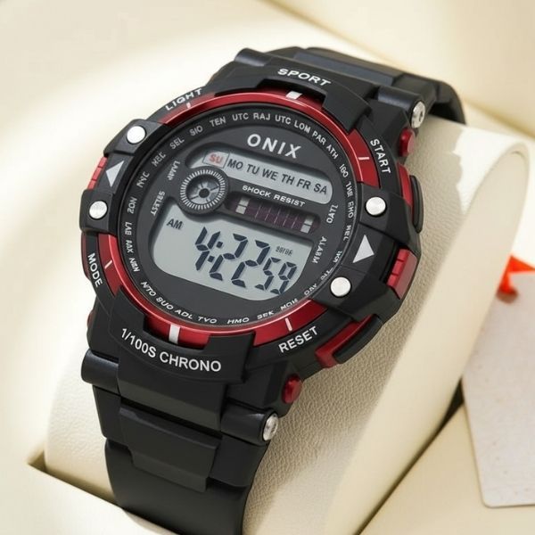 Relógio Digital Masculino Esportivo Vermelho 50mm Resistente à Água 5 ATM Cronômetro Alarme Academia Promoção