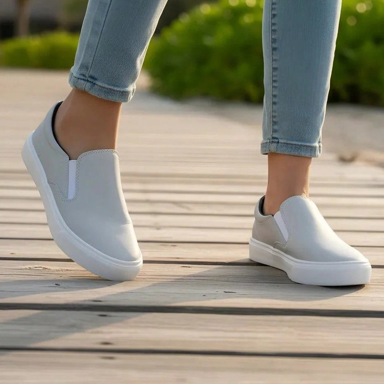 Tênis Sapatênis Slip On Iate Casual Masculino Sem Cadarço Calce Fácil Cinza Moda Leve Macio Confortável Dia a Dia