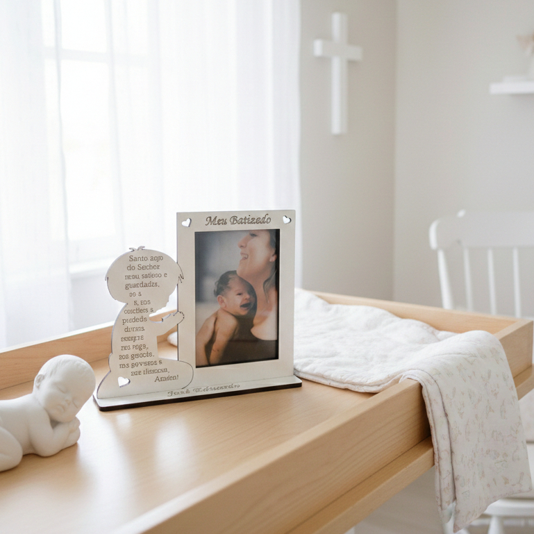 5 Mini Porta Retrato Menino oração santo anjo em mdf branco