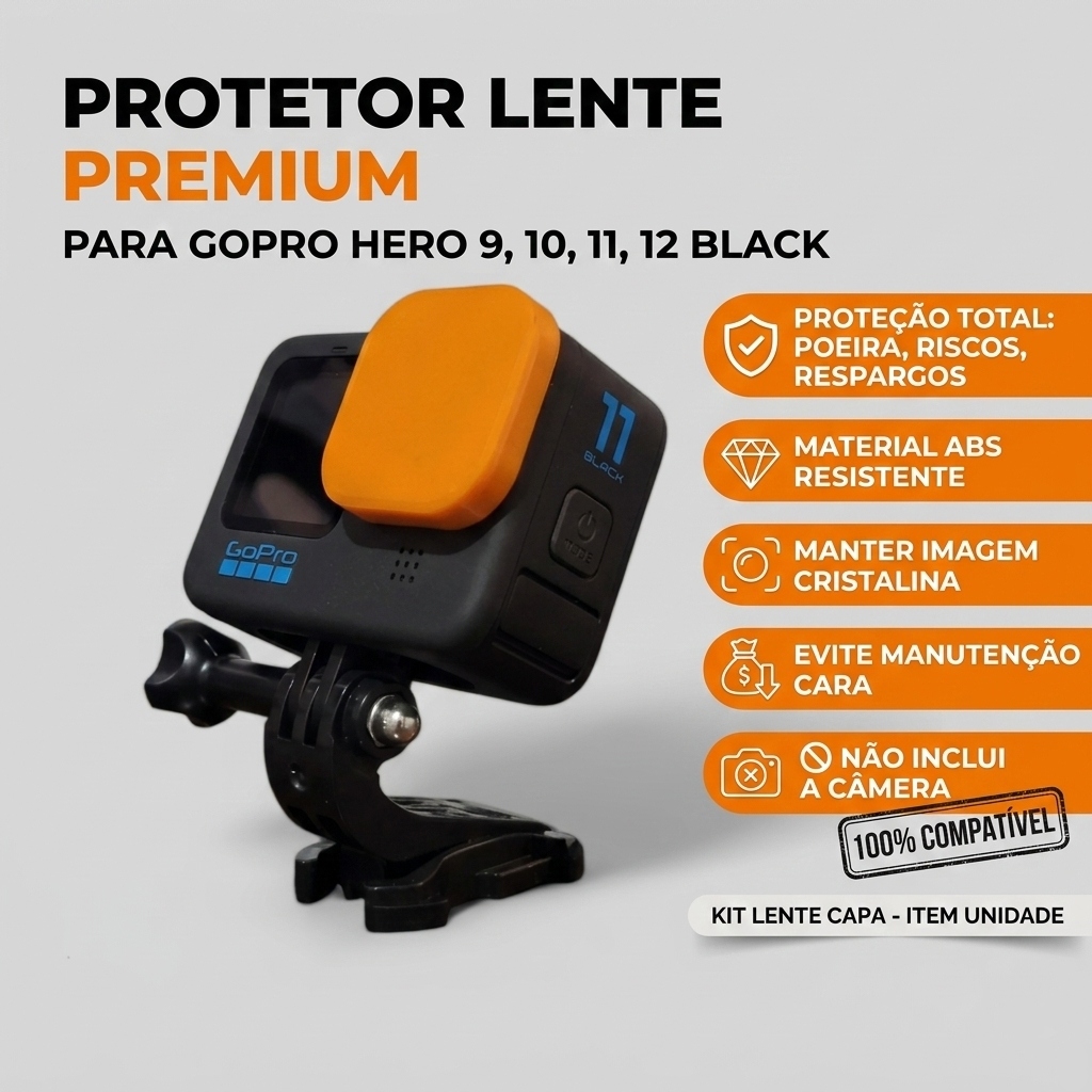 Tampa Protetora De Lente Para GoPro Hero 12 11 10 9 Black Case Capa de Proteção PLA PREMIUM