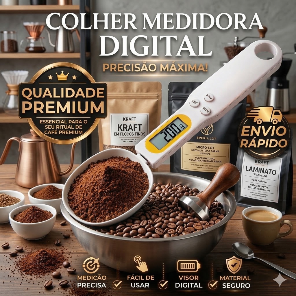 COLHER BALANÇA DIGITAL 500G PRECISÃO IDEAL PARA CAFÉ MOÍDO GRÃOS ESPECIAL E BARISTA PROFISSIONAL